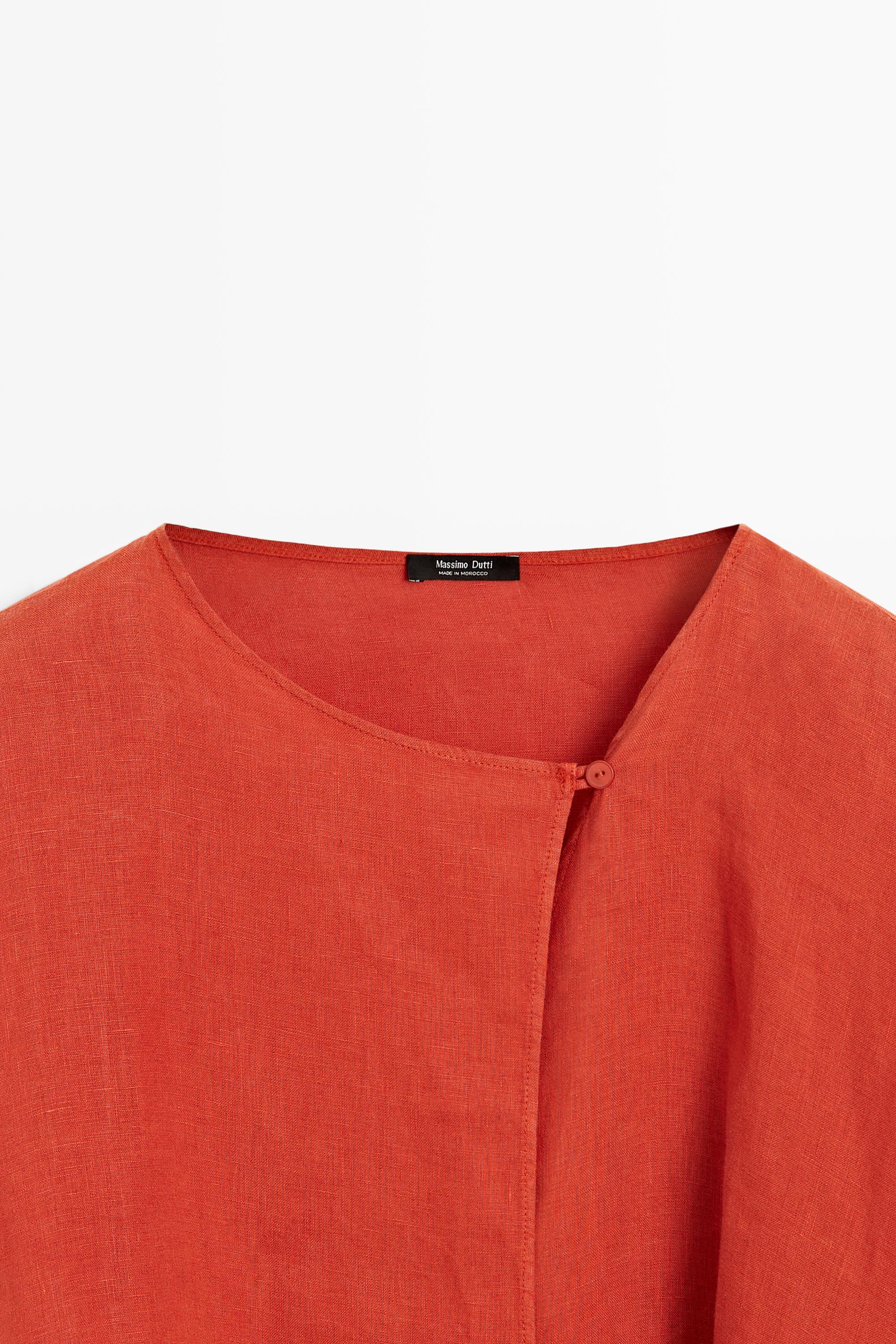 Flowing 100% linen surplice blouse